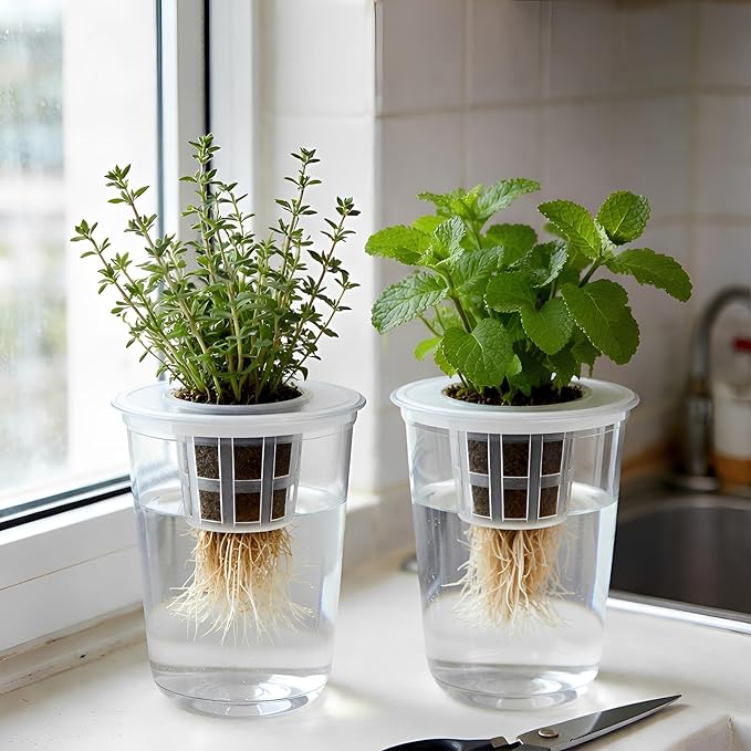 12 Pack Transparent Hydroponic Cups with Humidity Domes, 5in1 Hydroponics Growing System Kit, Clear Self Watering Planters for Indoor Plants, Herbs, Seed Starting, Root Monitoring