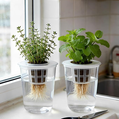 12 Pack Transparent Hydroponic Cups with Humidity Domes, 5in1 Hydroponics Growing System Kit, Clear Self Watering Planters for Indoor Plants, Herbs, Seed Starting, Root Monitoring