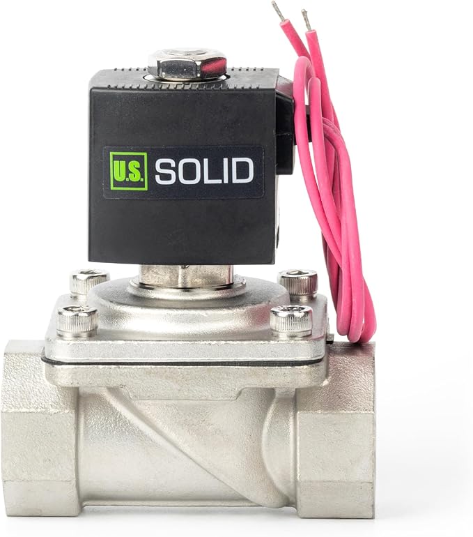 U.S. Solid 1" Stainless Steel Solenoid Valve - 110V AC Normally Closed Electric Solenoid Valve with Viton Seal, Lead Wire Type