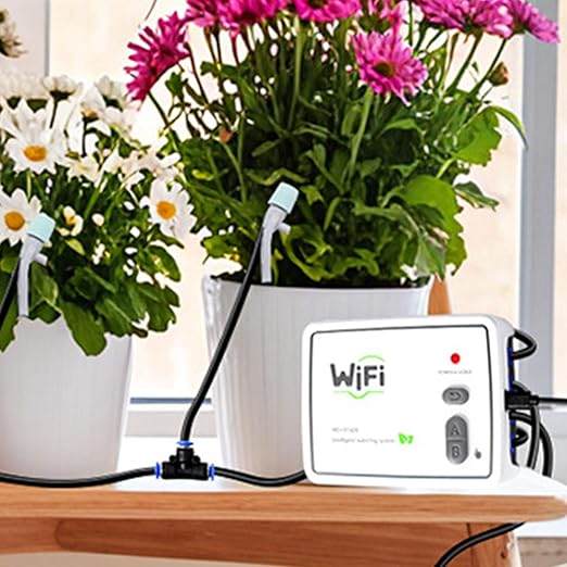 Fockety Automatic Drip Irrigation Kit, WiFi Dual Pump Smart Plant Watering System Remote Control Garden Irrigation Kit with Timer Adjustable Drippers for Office Patio Greenhouse (US Plug)