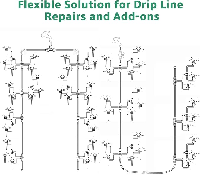 23PCs 1/2 Drip Irrigation Fittings for 1/2 & 1/4 Inch Tubing- Drip Irrigation Parts with 1/4 Reducer Connectors, 3/4 Garden Hose Adapters, Straight Tees, Couplings, Elbows,Valves, End Caps