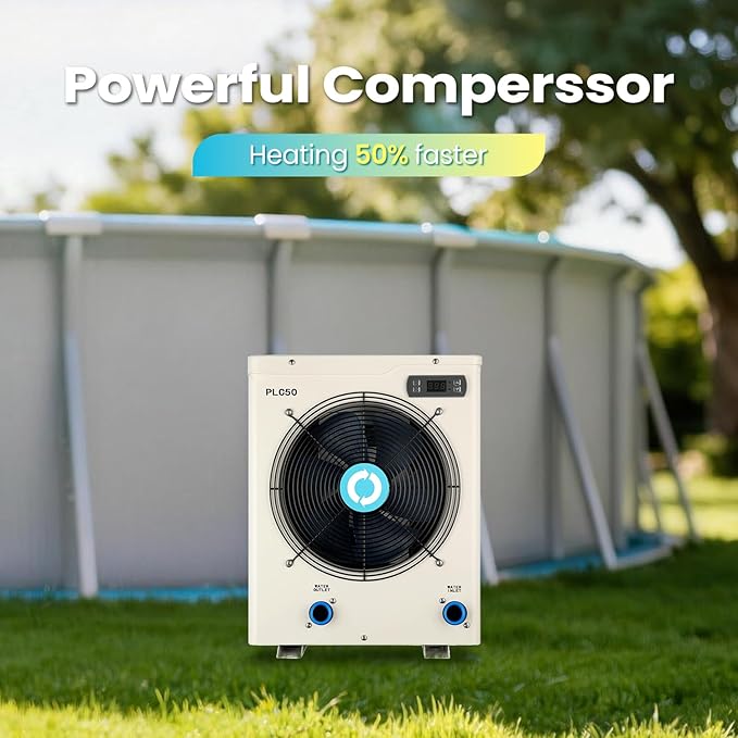 POOLCOMFT 15980 BTU Swimming Pool Heater for Above Ground Pools, Electric Pool Heat Pump up to 5000 Gallons, Ultra-Quiet 30 dB, Fast Heating, 110V