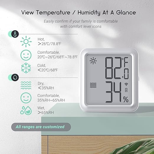 INKBIRD WiFi Thermometer Hygrometer, Indoor Temperature Sensor IBS-TH3-PLUS with Electronic Display, Humidity Monitor with App Alert 1 Year Data Storage Export, Digital Remote Monitor for Room