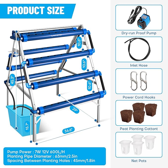 GENORTH A-Type Hydroponics Growing System Kit for Vegetables,Fruits and Herbs,72 Plant Sites and Food-Grade PVC-U Pipes,Suitable for Indoor and Outdoor,New