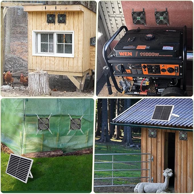 Solar Powered Fan, Solar Fan for Shed, Chicken Coop, Greenhouse, Outside with Two IPX7 Waterproof 5In Fans 13Ft On/Off Switch Cable Exhaust Intake Mounting Way and Installation Kits