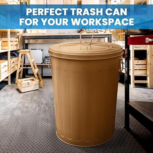 Plexon 20 Gallon Metal Trash Can with Lid Outdoor Large Trash Bin Steel Garbage Can for Garage Patio Farmhouse Bucket Bird Seed Storage Can Heavy Duty Round Container, Copper 6 Pack