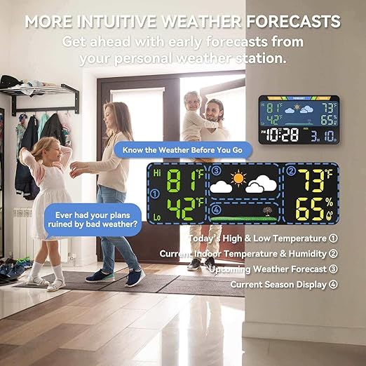 EnvyBox WiFi Weather Station 8.5" LED Display | Privacy-Focused, No App Required, Syncs Weather & Time for Home/Office | Accurate Weather Data, Dual Power Options, Black