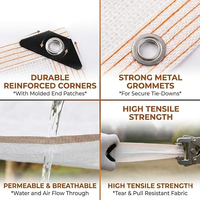 White Shade Cloth for Garden, 90% Mesh Tarp Heavy Duty with Grommets Sun Shade Cloth for Greenhouse, Plants Cover, Patio and Chicken Coops, White Shade Net for Outdoor UV Resistant(8x10ft)