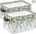 Sage Green Eucalyptus Storage Bins Cubes Waterproof Cloth Storage Basket,Watercolor Spring Weeping Botanical Foldable Storage Bags for Shelf Clothes Storages Organizers with Handles 15x11x9.5 in 2PCS