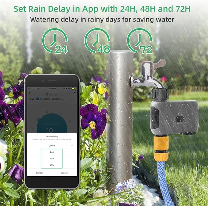 Tyenaza Sprinkler Timer, WiFi Smart Sprinkler Timer 1 Outlet Automatic Watering System Irrigation Timer with APP Control Rain Delay Programmable Water Timer for Garden Hose (EU Plug)