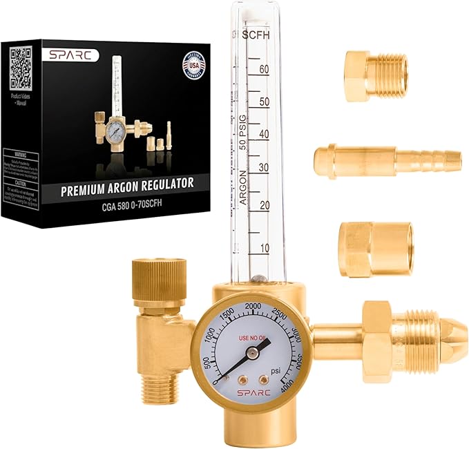 SPARC Argon Regulator & Flow Meter - Welding Gas Regulator for MIG Welding & TIG Welding 0-70CFH CGA580 LIFETIME USA WARRANTY