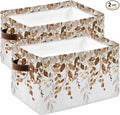 Orange Brown Eucalyptus Storage Bins Cubes Waterproof Cloth Storage Basket,Watercolor Spring Weeping Botanical Foldable Storage Bags for Shelf Storages Organizers with Handles 15x11x9.5 in 2PCS