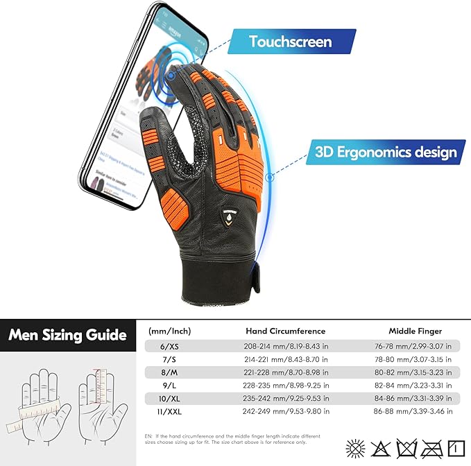 Vgo... 1 Pair -20℃/-4°F COLDPROOF,Winter Work Leather Gloves,Impact Gloves,Anti-Vibration,Water Resistant(CA7722FW)