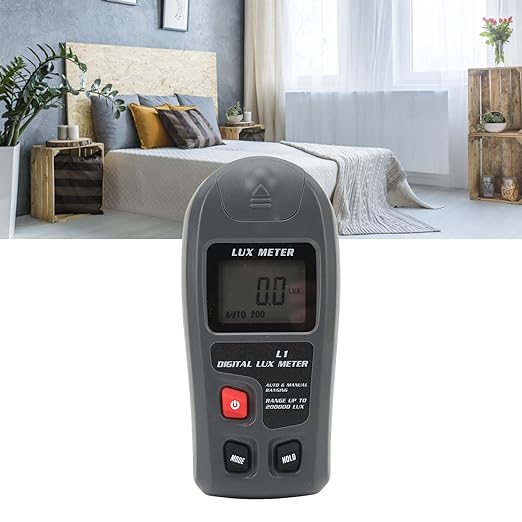 Digital Illuminance Light Meter Lux Meter with LCD Display, 0～200,000 Lux Measure Range, Lux FC Unit Selection for Homes, Warehouses, Farms, Stage, Stadiums
