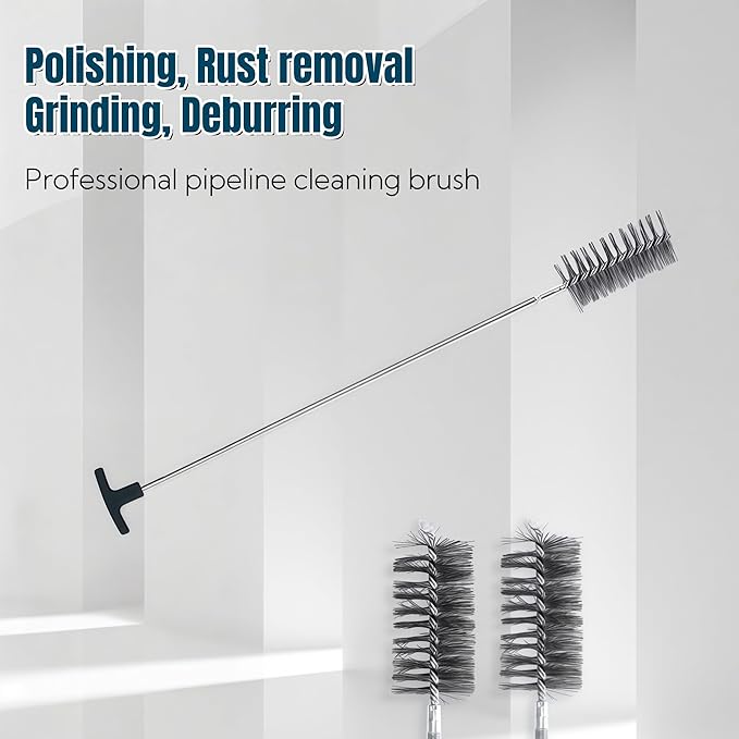 50 in Pipe Cleaning Brush Set with Stainless Steel Bristles, 5X Wire Brush with 4X Galvanized Flexible Rods, Stainless Steel Pipe Brush for Rust Polish,Tubes,Auto Parts Cleaning