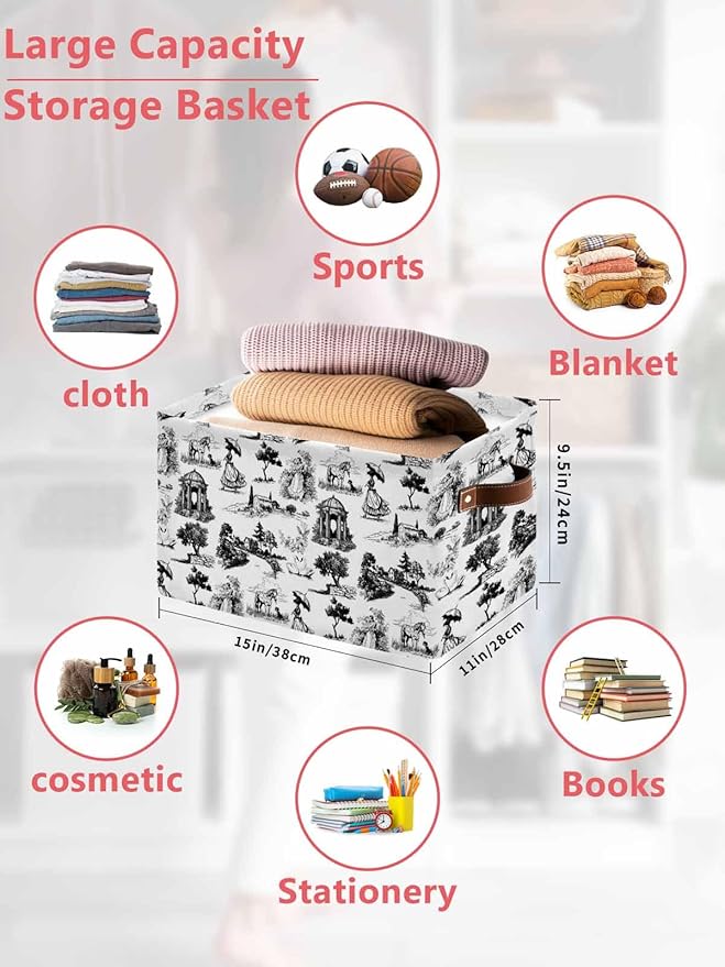 Farmhouse Country Storage Bins Cubes Waterproof Cloth Storage Basket, Retro French Garden Horse Swan Foldable Storage Bags for Shelf Closet Clothes Organizers with Handles 15x11x9.5 in 2PCS