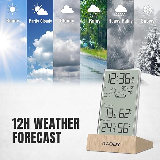 Raddy V5 Wireless Weather Station for Indoor Outdoor Thermometer Hygrometer, Battery Powered Temperature & Humidity Monitor with 5.0’’ LCD Display, Weather Forecast, Wireless Remote Sensor