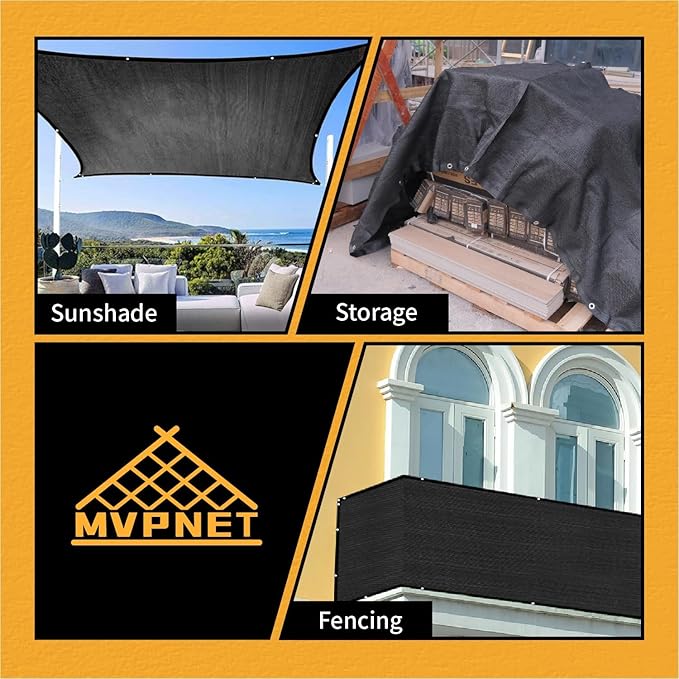 90% Black Sun Shade Cloth with Grommets 20x20 FT, 145GSM Heavy-Duty HDPE Mesh Tarp with Reinforced Edges & Grommets, UV Block Shade Cover for Pergola, Patio, Garden, Greenhouse, Chicken Coop