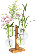 Plant Propagation Station with Wood Stand, Propagation Vases for Plants, Terrarium Kit for Home Office Garden Decor, Gifts for Plant Lovers - 4 Bulb Glass Vases