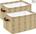 Khaki Flower Branch Storage Bins Cubes Waterproof Cloth Storage Basket, Spring Summer Farmhouse Botanical Foldable Storage Bags for Shelf Closet Clothes Organizers with Handles 15x11x9.5 in 2PCS