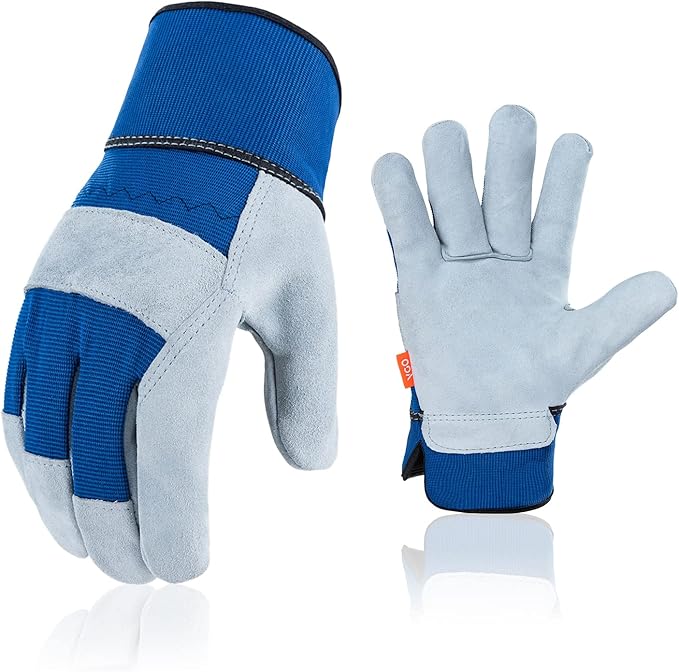 Vgo... 1-Pair Safety Leather Work Gloves - Men's Gardening & Rigger Gloves (Size XL, Blue, CB3501)