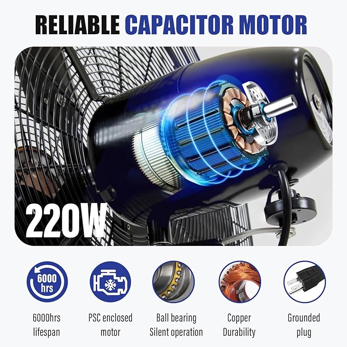 iLiving 30" Commercial Pedestal Oscillating Fan - Shop, Garage, Warehouse - 120V 1.8A 8400 CFM