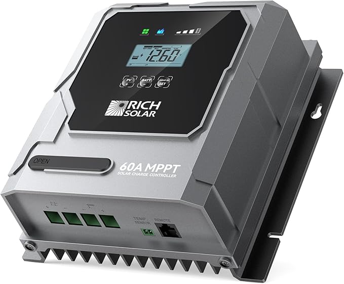 RICH SOLAR Bravo 60 | 60A MPPT Solar Charge Controller with Bluetooth – 12V/24V Auto-Detect, Lithium & Lead-Acid Battery Support for RVs, Campers & Off-Grid Systems