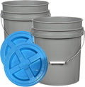 House Naturals 5 Gallon Food Grade BPA Free Made in USA Pails Gray Bucket with Screw On Air Tight Lid (2, Gray with Aqua lids)