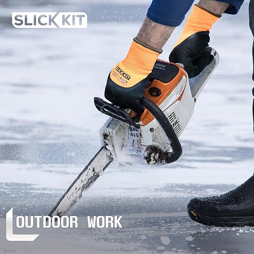 Winter Work Gloves for Men and Women, Waterproof & Insulated Freezer Gloves with Sandy Nitrile Coating, Super Grip for Cold Weather, Heavy Duty, Orange, 1 Pair (Large/10)