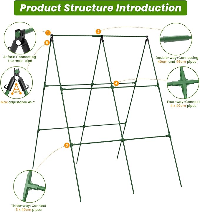 Cucumber Trellis, 35" X 50" A-Frame Garden Trellis for Climbing Plants Outdoor, Trellis Cucumber for Raised Bed, Foldable Plant Support for Vine/Vegetable/Tomato/Zucchini/Pea
