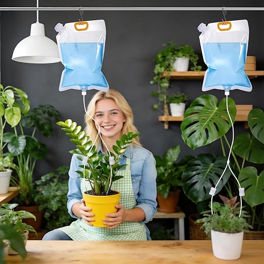 3 Pcs 5L Plant Water Bag Plant Watering System Device, Automatic Plant Waterer Self Watering IV Drip Bag Irrigation Drip Watering Bag with Adjustable Flow for Indoor Outdoor Potted Plant