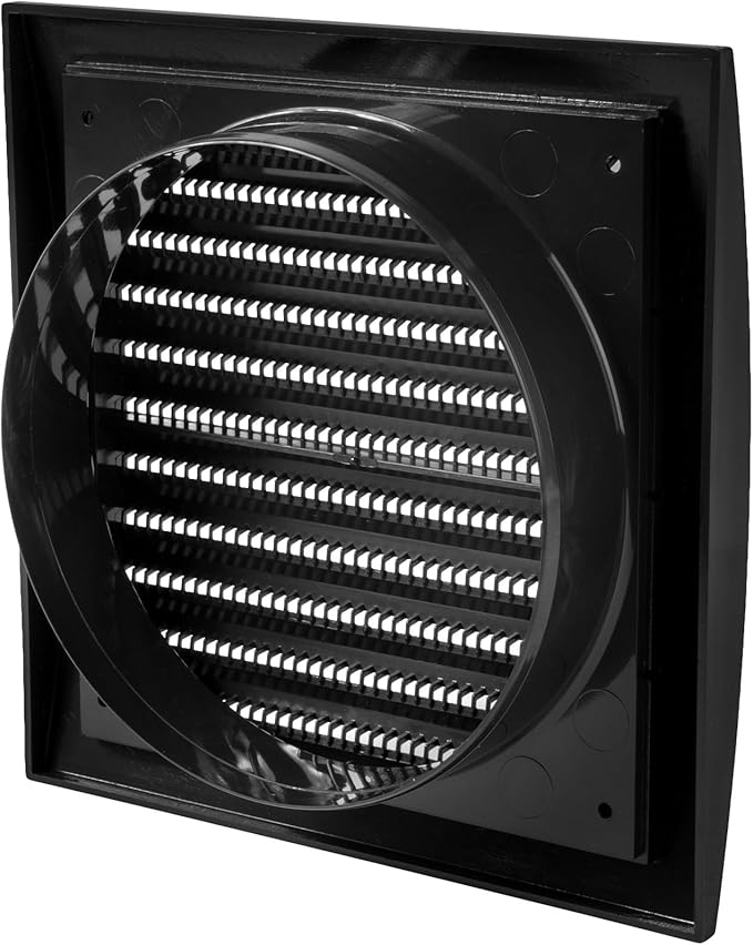 Vent Systems 6'' Inch Black Vent Cover - Plastic Louvered Dryer Cover for Bathroom, Kitchen, Garage Exhaust Vents - Exhaust/Supply Air Register Grille for Home Improvement - Indoor and Outdoor