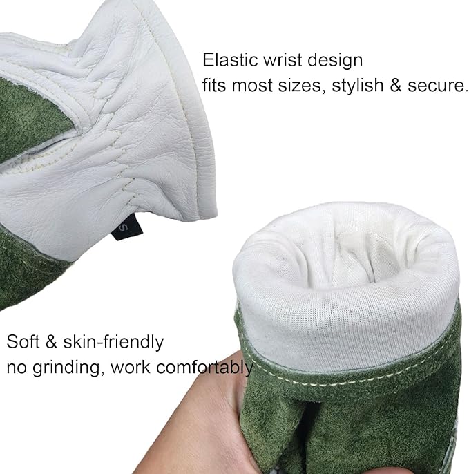 Leather Work Gloves for Men & Women, Cowhide Gardening Gloves, Reinforced Durable, Puncture Resistant & Cut Resistant Work Gloves