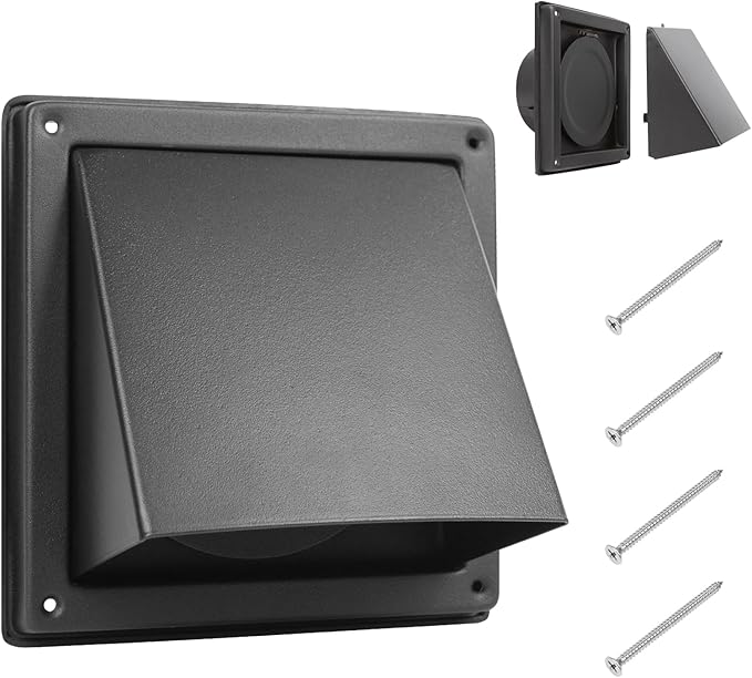 FRESH SPEED 4 Inch Black Dryer Vent Cover Outside Stainless Steel Wall Vent with Removable Cover and Insect Screen Mesh RAL9011
