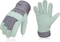 Vgo... 1-Pair Leather Work Gloves for Men, Gardening, Rigger, Builder (Size L, Plaid, CB3501)