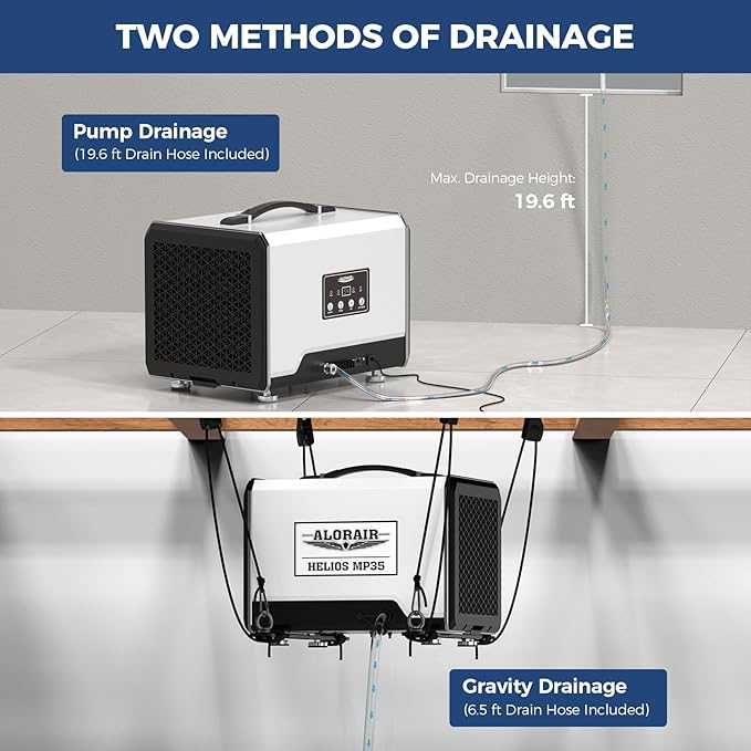 ALORAIR 70 Pints Crawl Space Dehumidifier with Pump and Drain Hose, Compact Basement & Commercial Dehumidifier for Water Damage Restoration, Covers Up to 1,000 Sq. Ft., 5-Year Limited Warranty