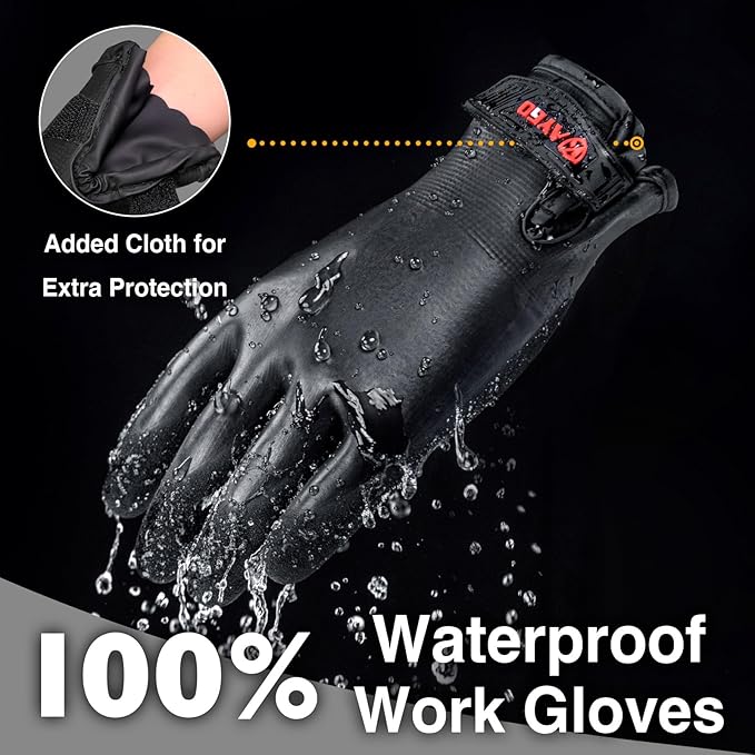 KAYGO Winter Waterproof Thermal Work Gloves, Double Latex Coated, Insulated Warm Liner For Cold Weather, KG145,Black