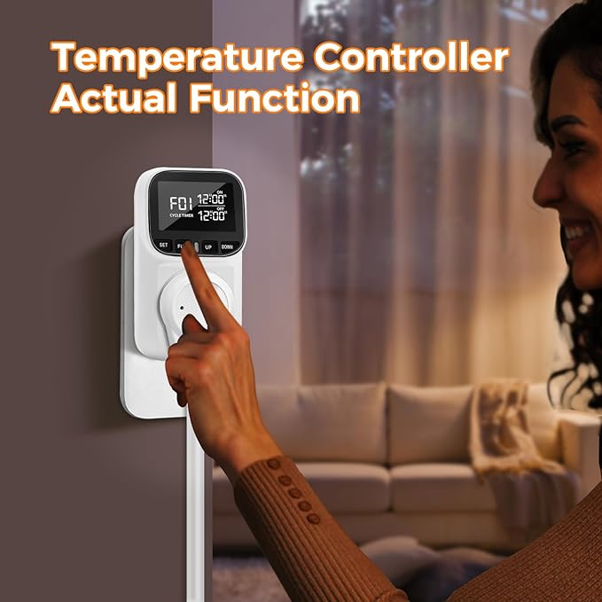 Diymore Digital Temperature Controller Outlet - Precise Heating/Cooling Control for Greenhouse, RV & Incubator (5A/1800W, -40°F to 210°F)