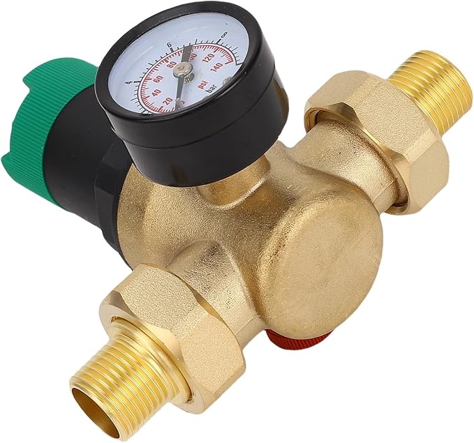 Water Pressure Regulator Valve Brass Heavy Duty with 0 60Mpa Meter Adjustable Water Pressure Reducer for Purifier Heater Faucet Solar System Gas Tankless Water Heaters (1/2 inch (DN15))