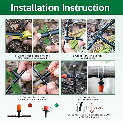230FT Drip Irrigation Kit-221pcs Quick Connector Garden Watering System- Irrigation System Patio Misting Plant Watering System -1/4 inch 1/2 inch Irrigation Tubing Hose Adjustable Nozzle