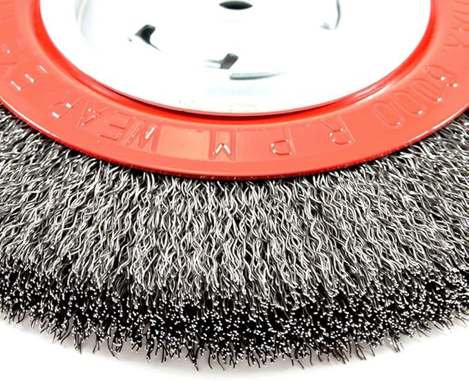 Forney 72762 Wire Bench Wheel Brush, Wide Face Coarse Crimped with 1/2-Inch and 5/8-Inch Arbor, 8-Inch-by-.014-Inch