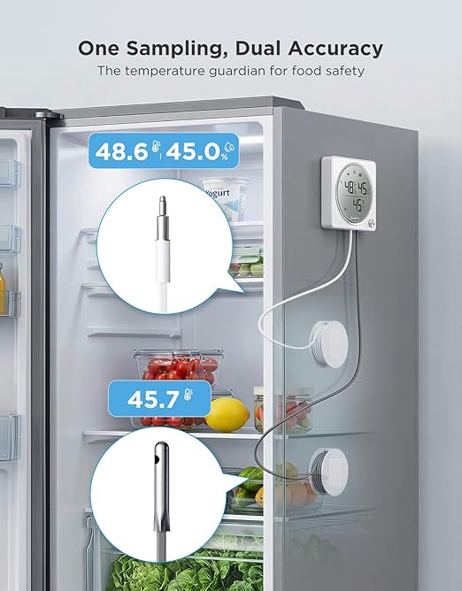 GoveeLife Upgraded Smart WiFi Refrigerator Thermometer Digital with Freezer Alarm, Wireless Magnetic Fridge Thermometer with Notification, LCD Display, Free Data Export for Fridge, Kitchen, Farming