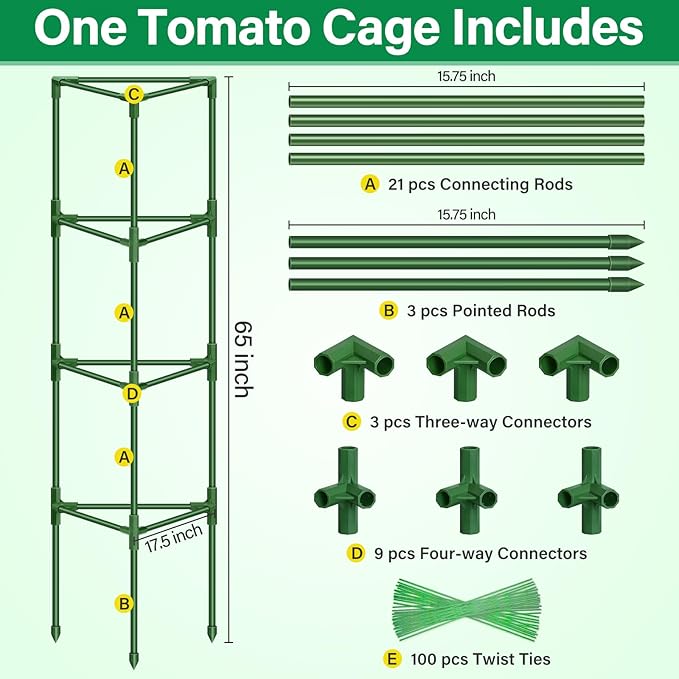 Legigo 2 Pack 65 Inch Tomato Cage for Garden, Heavy-Duty Tomato Trellis Plant Support Stakes, Adjustable Garden Trellis Plant Cage for Climbing Plants Peppers Outdoor Raised Garden Bed and Vegetables