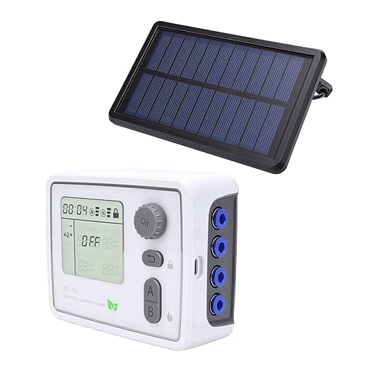 Luocute Solar Drip Irrigation Kit, WiFi Smart Automatic Watering System with 3600mAh Li Battery and APP Control for Balcony Garden Supporting 2 Pumps 20 Pots