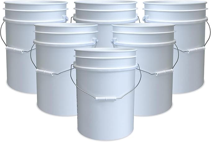 ePackageSupply 5 Gallon Bucket - Food Grade Bucket, Metal Handle Grip, BPA-Free, Heavy-Duty 90 Mil HDPE Plastic Pail, Stackable Utility Container, Made in USA, Lid Not Included, White, 6 Packs