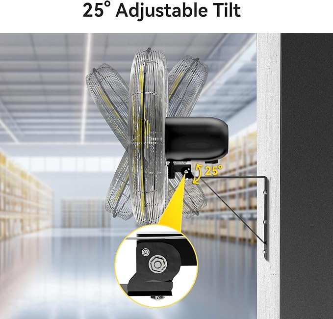 VINICAYA 24 Inch Industrial Wall Fan Oscillating, 7800 CFM Commercial Metal Wall Mount Fans with Poweful Motor, 3 Speed, Heavy Duty Indoor for Warehouse, Workshops, and Garage, UL Listed