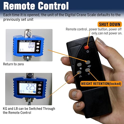Digital Crane Scale,4410lb/2T Heavy Duty Digital Hanging Scale,Crane Scale Industrial with Remote Control and LCD Screen,High Precision Electronic Weighing Crane Scale for Market,Factory,Construction