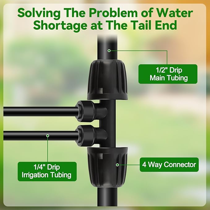 Kalolary 10PCS 1/2'' to 1/4'' Barbed Tee Quick Connector, Push-to-Fit Drip Irrigation Fittings Anti-Leak Locked Splitter Fitting for Irrigation Tubing with 4-Way Connector& 4 Plugs