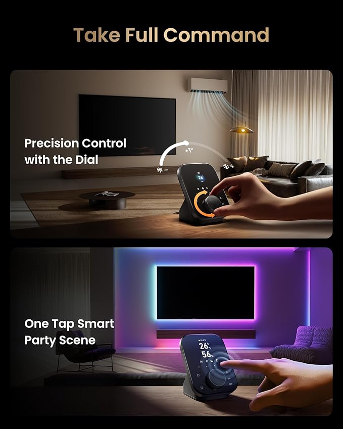SwitchBot Hub 3 (3rd Gen) Smart Home Command Center: Screen + Physical Dial, IR Remote Hub for TVs/ACS, Temp/Humidity Sensor (±0.2°C), Matter Bridge, Bluetooth 200m, Works on 2.4GHz WiFi