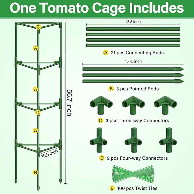 Legigo 2 Pack 57 Inch Tomato Cage for Garden, Heavy-Duty Tomato Trellis Plant Support Stakes, Adjustable Garden Trellis Plant Cage for Climbing Plants Peppers Outdoor Raised Garden Bed and Vegetables